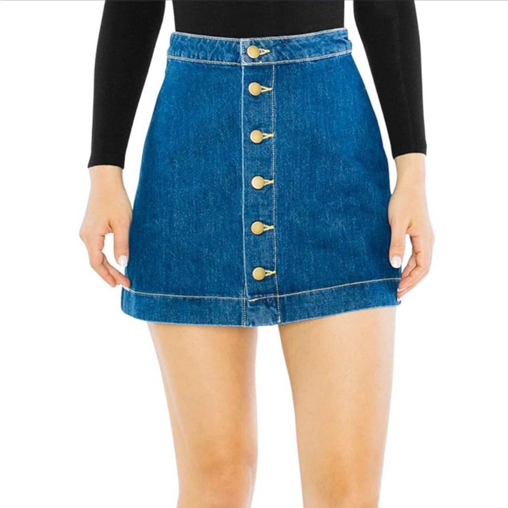American Apparel Button Front Denim Mini Skirt | size small